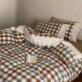 June Lace Double Gauze Gingham Bedding Set - Green
